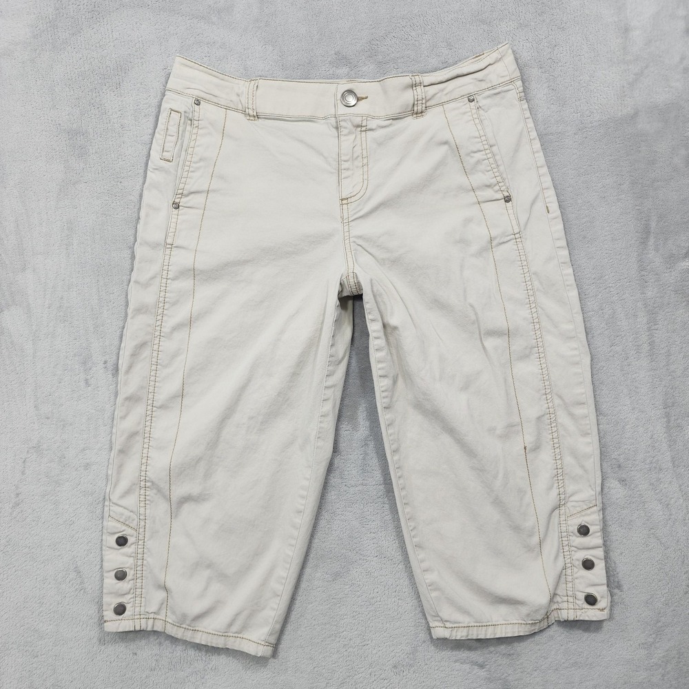 Style&co. Pants Womens 6 Beige Twill Capri Crop Snap Hem Stretch Casual Summer
